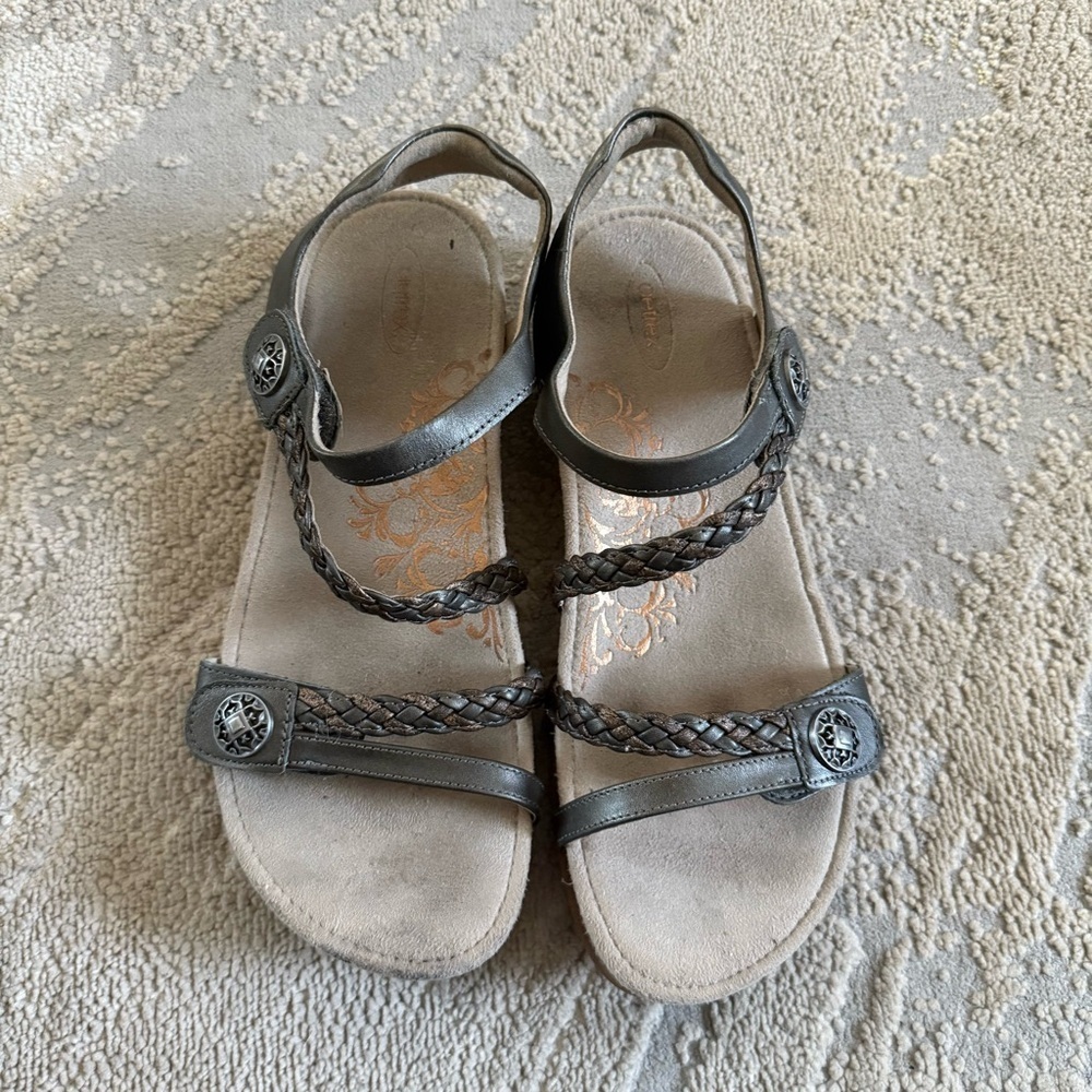 Aetrex Jillian sandals Braided Quarter Strap comfort metallic pewter leather  11